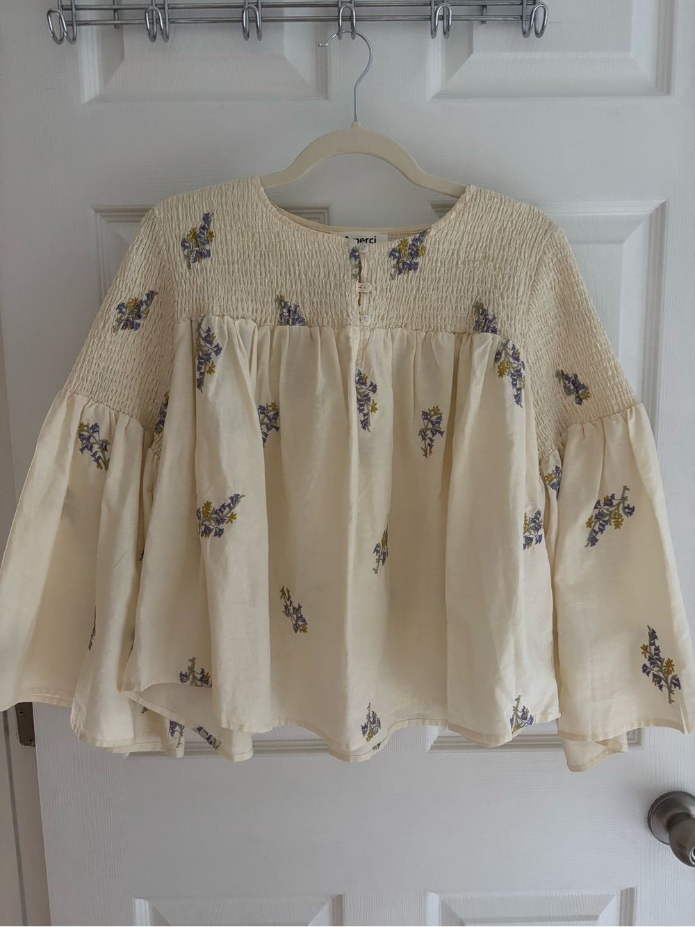 Cream Floral Smocked Top